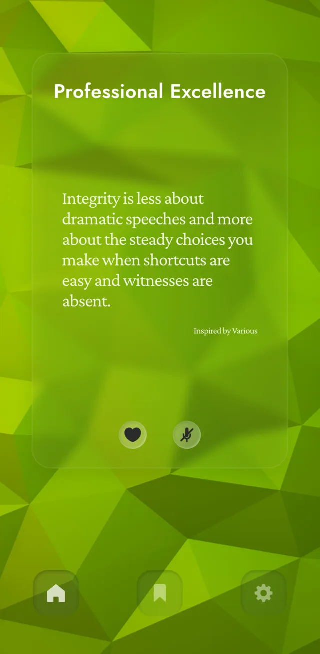 The Professional Excellence arena — a quiet wisdom line on green glass