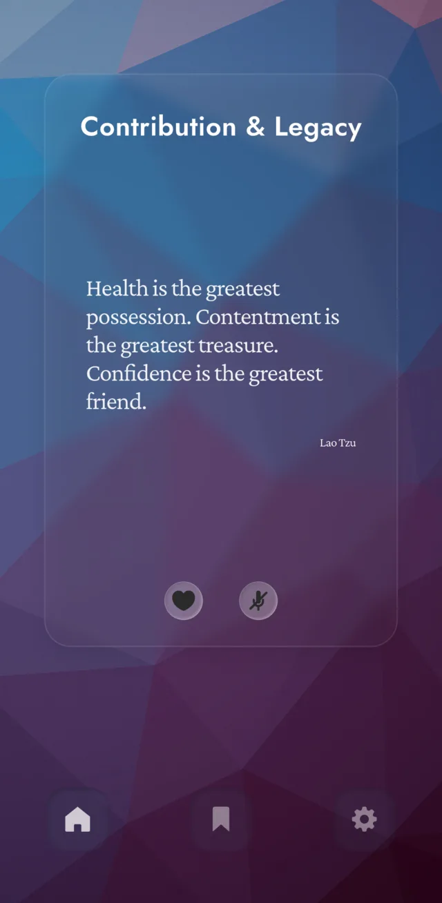 The Contribution & Legacy arena — a Lao Tzu line on violet glass